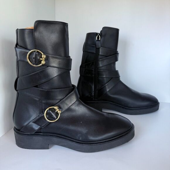 NWOB Stuart Weitzman Women's Luxering Belted Leather Bootie in Black Size 10 - Picture 6 of 15